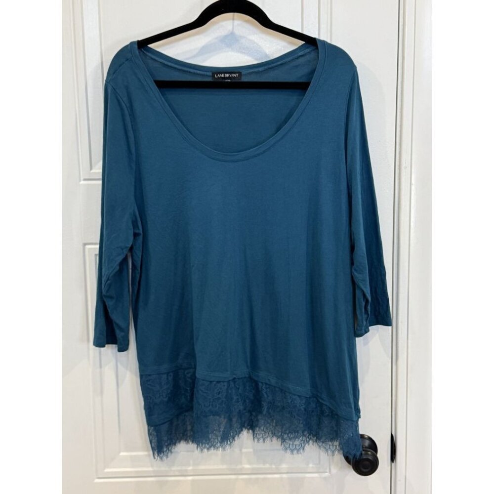 Lane Bryant 18/20 Teal Blue Lace-Hem Tunic EUC 3/4 Sleeves Boho Casual Layer